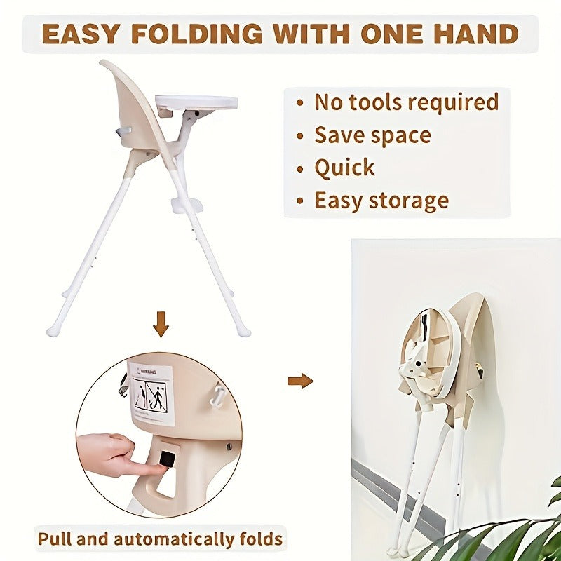 3-in-1 Cute Folding High Chair, Perfect Modern Space Saving Highchair with Detachable Double Tray, 3-Point Harness, High Chairs for Babies And Toddlers, Perfect Father's Day Gift for Dads