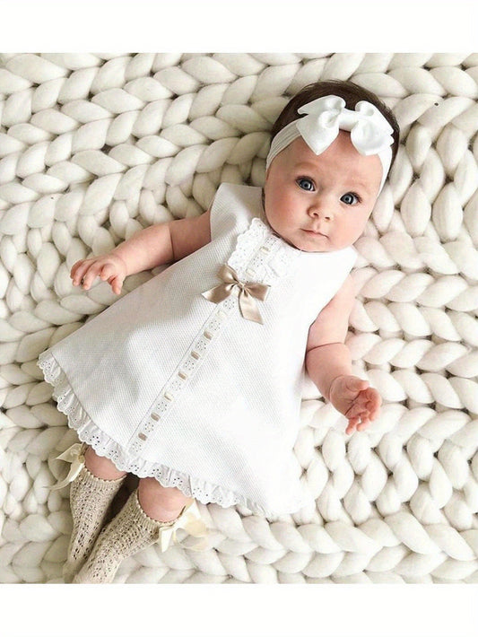 Baby Girls Summer Clothing Set, Sleeveless Lace Ruffle Princess Dress+Elastic Bowknot Headband