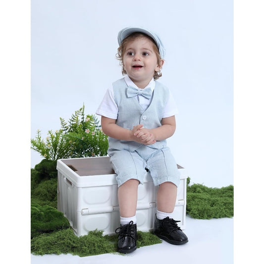 4pcs Baby Boys Suit Gentleman Outfits 3 Months 18 Months Romper Vest Berets Hat Bow Tie