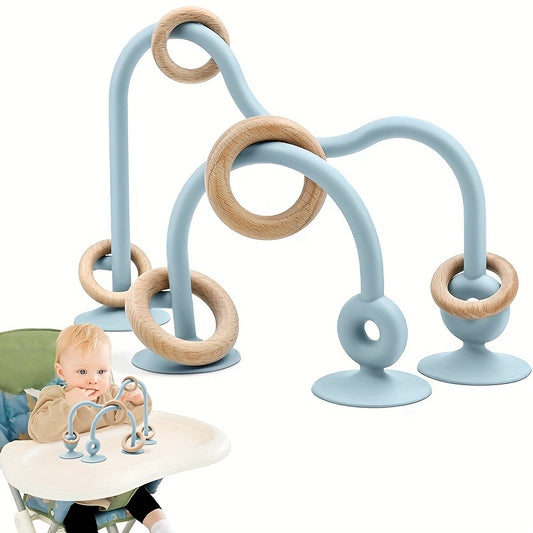 Baby Desktop Toy Early Education High Chair Toy With Suction Cup And Wooden Ring Silicone Toy Game