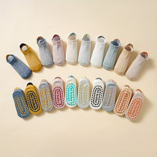 10 Pairs Baby Boy's Anti-Skid Socks with Dot Grip, Breathable Polyester All-Season Toddler Socks, Assorted Pastel Colors for Playtime & Walking, Baby Boy Socks, Toddler Footwear, Playful Design, Soft Material, Nonslip Socks, Active Toddlers