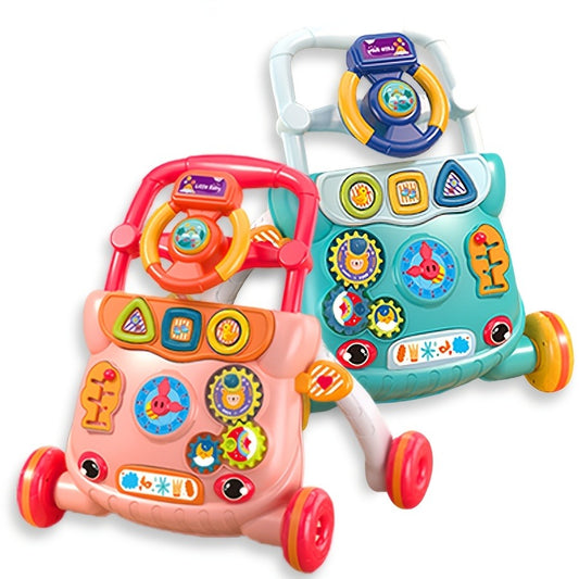 Baby Walker Toy with Music & Anti-Rollover Safety - Multi-Function Toddler Learning Toy for Early Walking Development, Red/Blue Color Options, Educational Baby Gear, Engaging Activity Center, Sturdy Push Handle