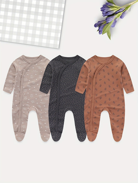 3-Pack Cotton Soft Unisex Baby Jumpsuits Long Sleeve Newborn Boy Girl Rompers Four Seasons Infant Clothes