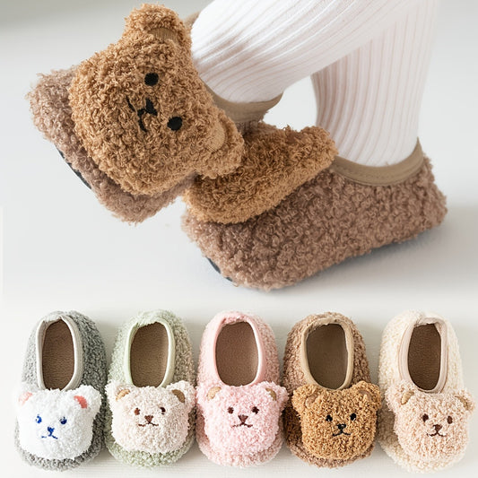 3 Pairs of Cute Bear-Themed Non-Slip Soft Sole Indoor Walking Socks for Babies - Pink, Brown, and Beige, All-Season Knit Fabric, Perfect for Indoor Comfort, Indoor Comfort Socks | Playful Design | Soft Sole Socks, Baby Socks