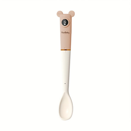 Silicone Baby Spoon with Digital Temperature Display - Soft-Tip Infant Feeding Spoon for 0+ Months, BPA-Free, Dishwasher Safe, Beige Toddler First Stage Spoon for Mealtime Essentials, Toddler Spoon, Playful Design, Safe Material