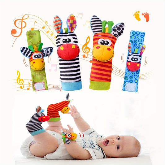 4pcs Baby Wrist Rattles Foot Finder Toys Set - Perfect Gift For Newborns, Infants & Toddlers!