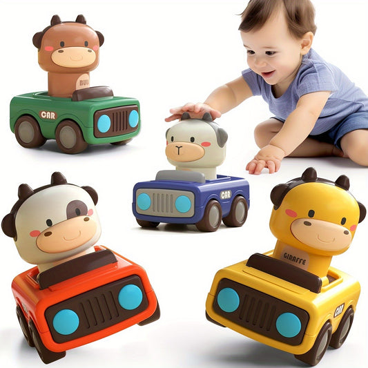 A Set Of Multi-piece Baby Toy Car, Press Drive Baby Toy Car, 4 Different Image Sets, High-quality Materials, Exercise Baby Hand-eye Coordination, Suitable for Baby'S Birthday Easter Gifts