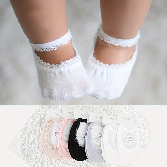 6 Pairs Pack of Lace-up Socks for Baby Girls, Cute Lace Boat Socks for Baby Girls, Summer Soft Lace-up Boat Socks