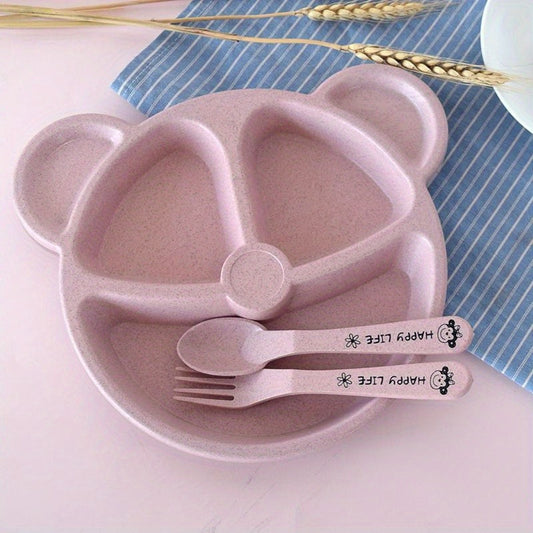 1 Set  Cartoon Bear Design Tableware Set Including Bowl, Spoon, and Fork. Anti-Heat Training Plate for Everyday Dining. Stylish and Practical Eating Utensils for All Ages.