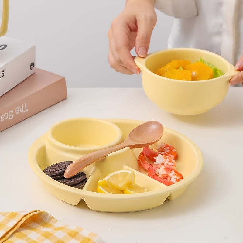 1pc, Innovative Round Plastic Divided Food Serving Plate, Random Colors - BPA Free, Dishwasher Safe