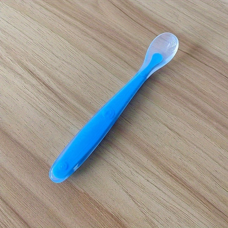 Soft-Headed Silicone Spoons - Gentle on Teeth & Easy to Clean, Ergonomic Handle, Pastel Colors (Pink & Blue), Durable Kitchen & Dining Utensils for Cooking, Baking, Soups gift