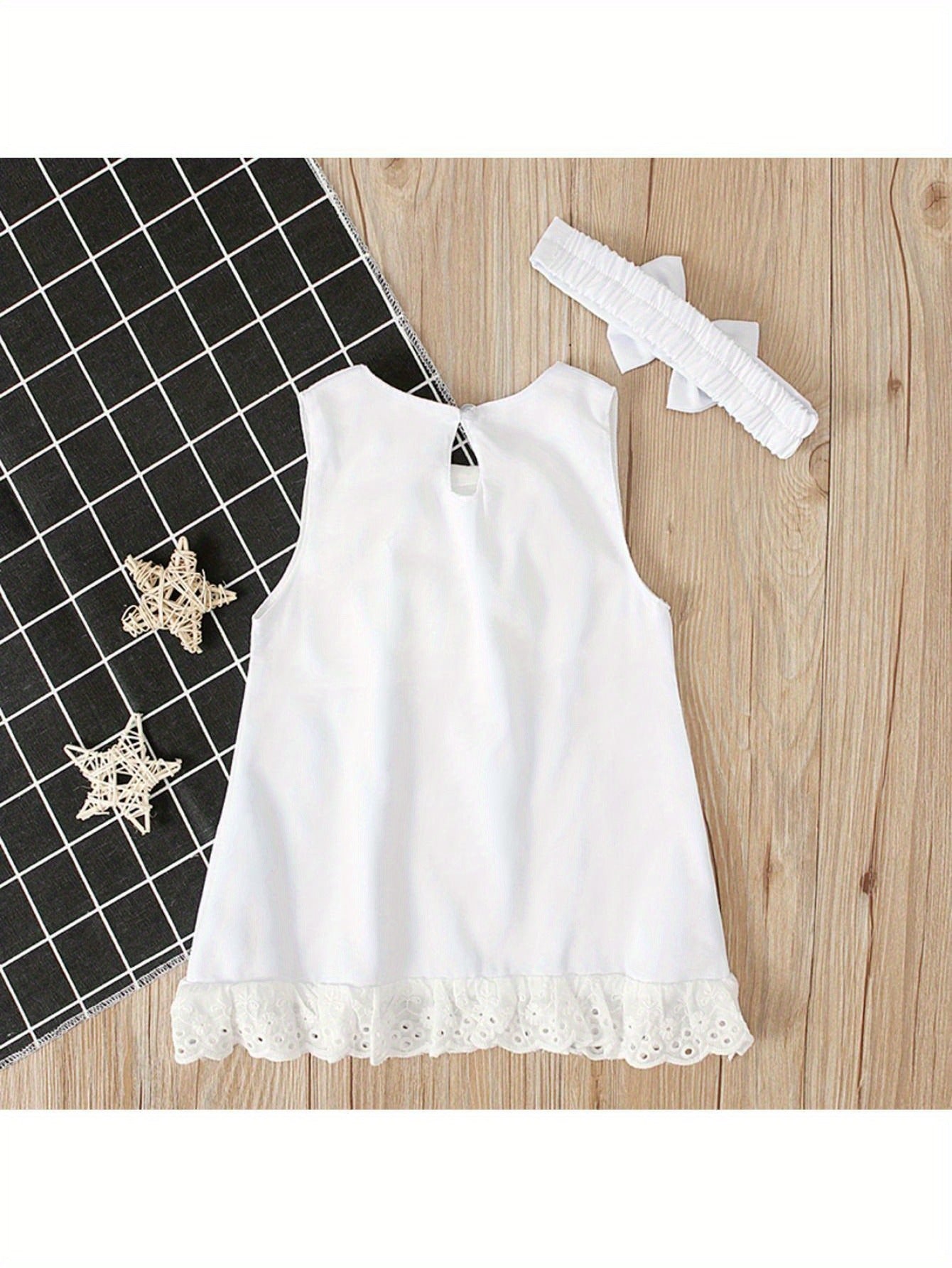 Baby Girls Summer Clothing Set, Sleeveless Lace Ruffle Princess Dress+Elastic Bowknot Headband
