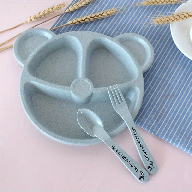 1 Set  Cartoon Bear Design Tableware Set Including Bowl, Spoon, and Fork. Anti-Heat Training Plate for Everyday Dining. Stylish and Practical Eating Utensils for All Ages.