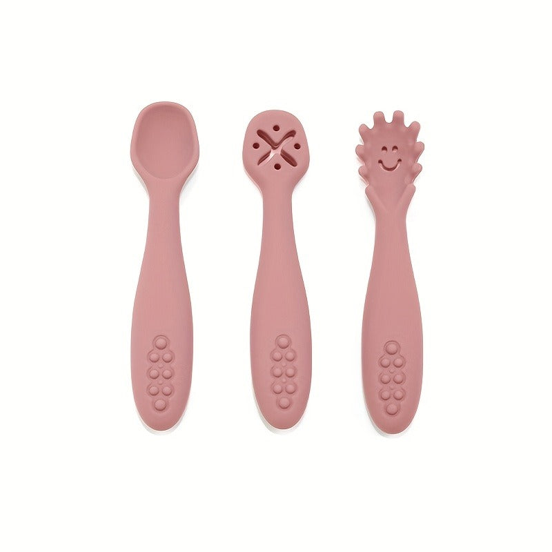 1 Set of 3 Silicone Feeding Spoons for Youngsters, Silicone Spoons for Easy Grasping, Licking Spoon for Youngsters, Silicone Spoon for Rice Porridge
