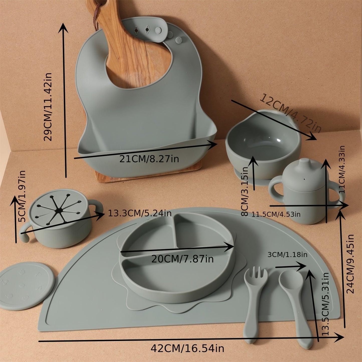 1 Set 5pcs, Baby Feeding Set With Bib, Silicone Divided Sun Plate, suction Bowl and Spoon & Fork, BPA-Free, Shatterproof, Self-feeding Utensils, Portable, Microwave & Dishwasher Safe, Tableware Set, Baby Infant Supplies