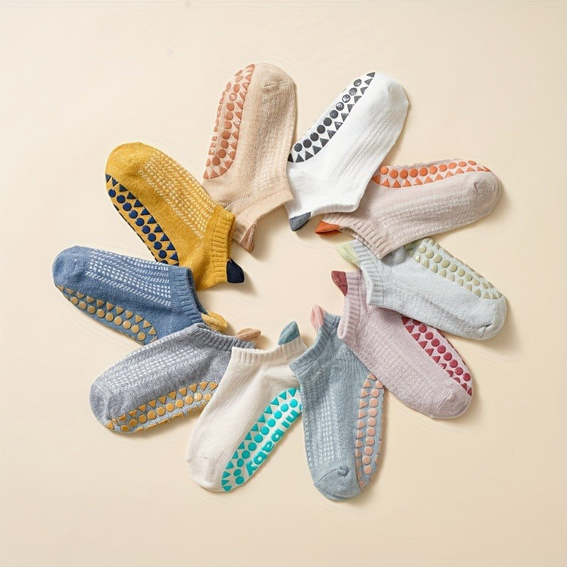10 Pairs Baby Boy's Anti-Skid Socks with Dot Grip, Breathable Polyester All-Season Toddler Socks, Assorted Pastel Colors for Playtime & Walking, Baby Boy Socks, Toddler Footwear, Playful Design, Soft Material, Nonslip Socks, Active Toddlers