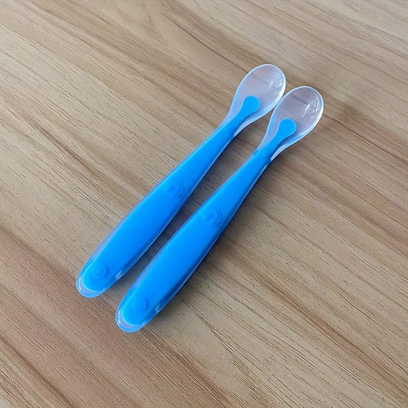 Soft-Headed Silicone Spoons - Gentle on Teeth & Easy to Clean, Ergonomic Handle, Pastel Colors (Pink & Blue), Durable Kitchen & Dining Utensils for Cooking, Baking, Soups gift