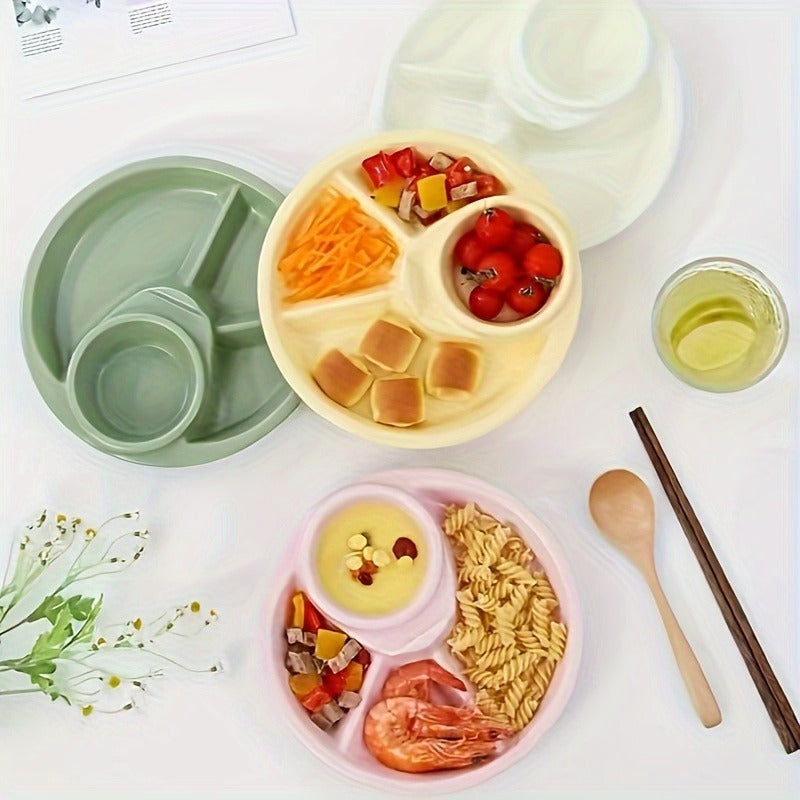 1pc, Innovative Round Plastic Divided Food Serving Plate, Random Colors - BPA Free, Dishwasher Safe