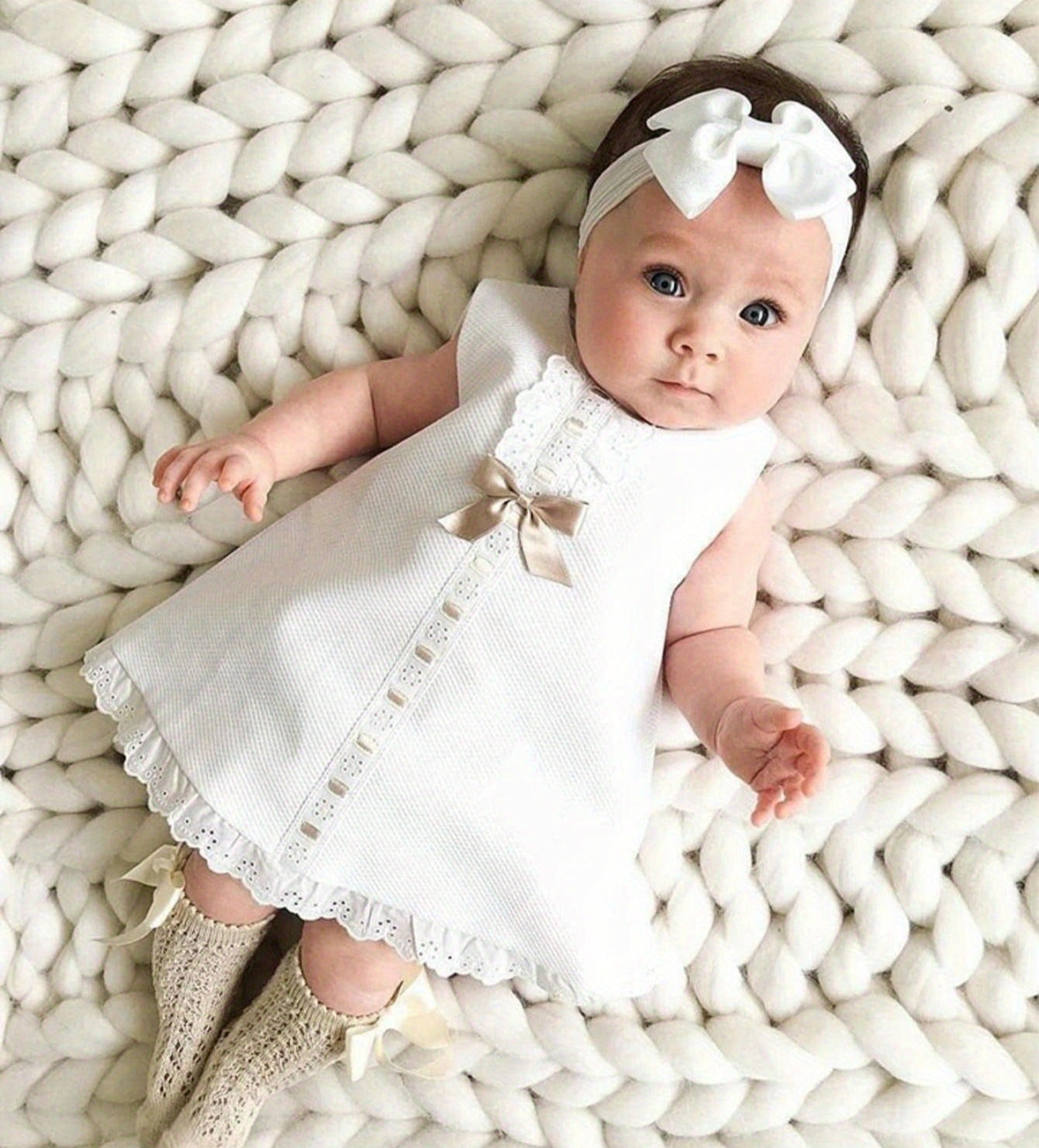 Baby Girls Summer Clothing Set, Sleeveless Lace Ruffle Princess Dress+Elastic Bowknot Headband