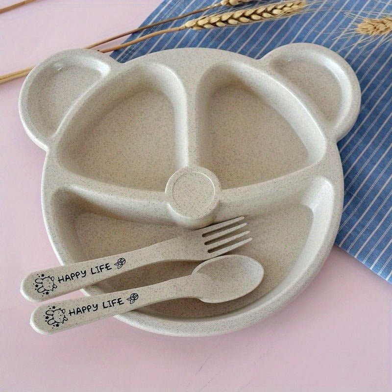 1 Set  Cartoon Bear Design Tableware Set Including Bowl, Spoon, and Fork. Anti-Heat Training Plate for Everyday Dining. Stylish and Practical Eating Utensils for All Ages.