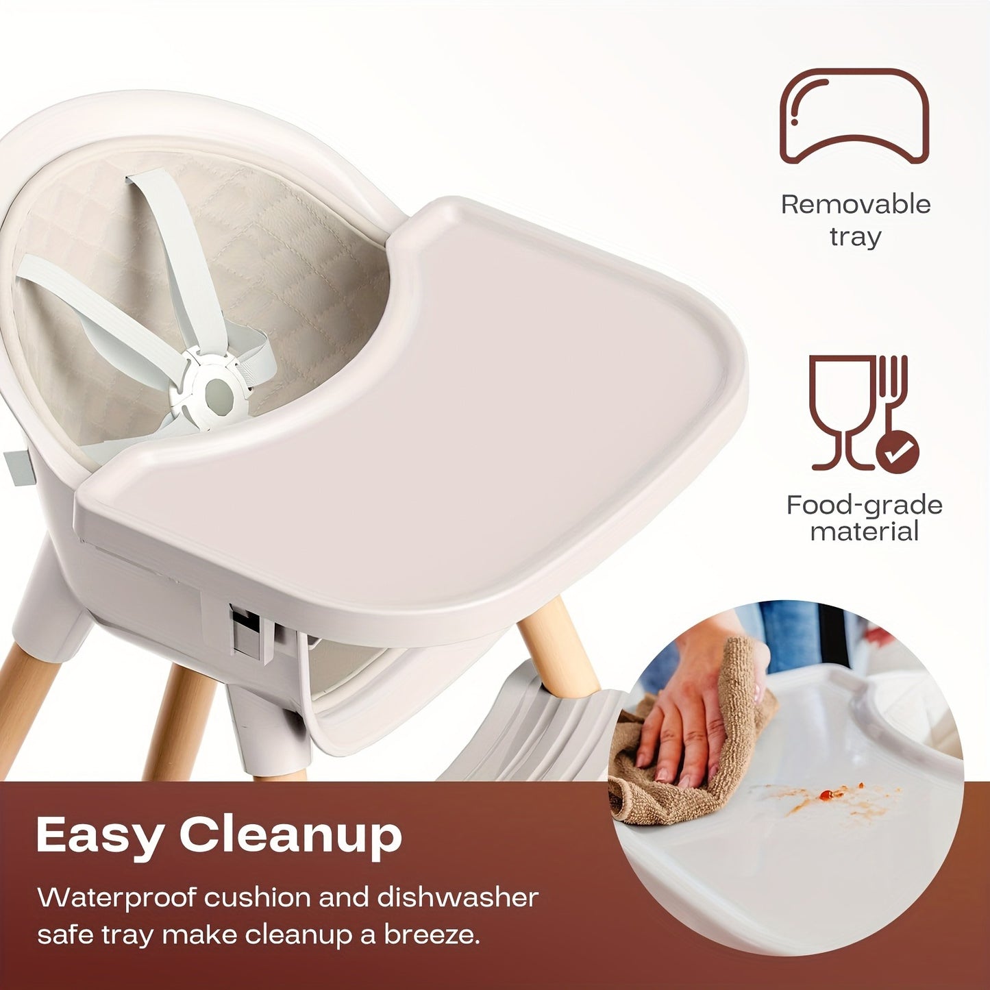 3-in-1 Wooden High Chair for Babies and Toddlers, Convertible Easy Clean Infant Highchair