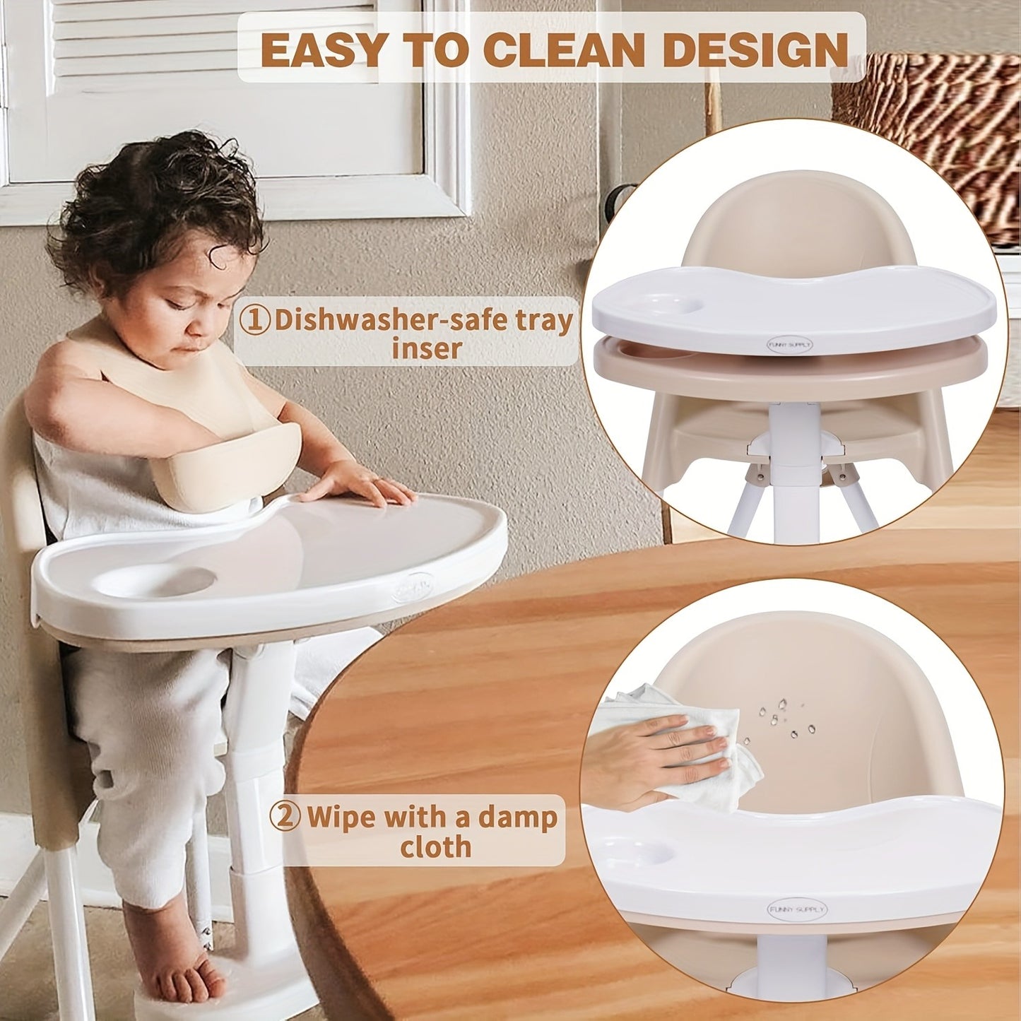 3-in-1 Cute Folding High Chair, Perfect Modern Space Saving Highchair with Detachable Double Tray, 3-Point Harness, High Chairs for Babies And Toddlers, Perfect Father's Day Gift for Dads