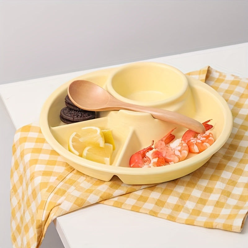 1pc, Innovative Round Plastic Divided Food Serving Plate, Random Colors - BPA Free, Dishwasher Safe